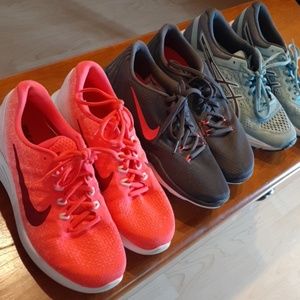 Women's running shoes- 2 Nikes and 1 Asics